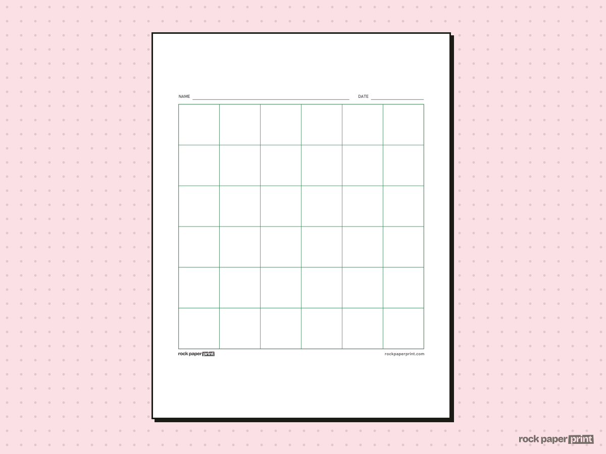 6x6 Grid, green lines, printable PDF preview