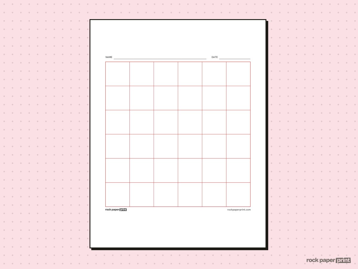 6x6 Grid, red lines, printable PDF preview