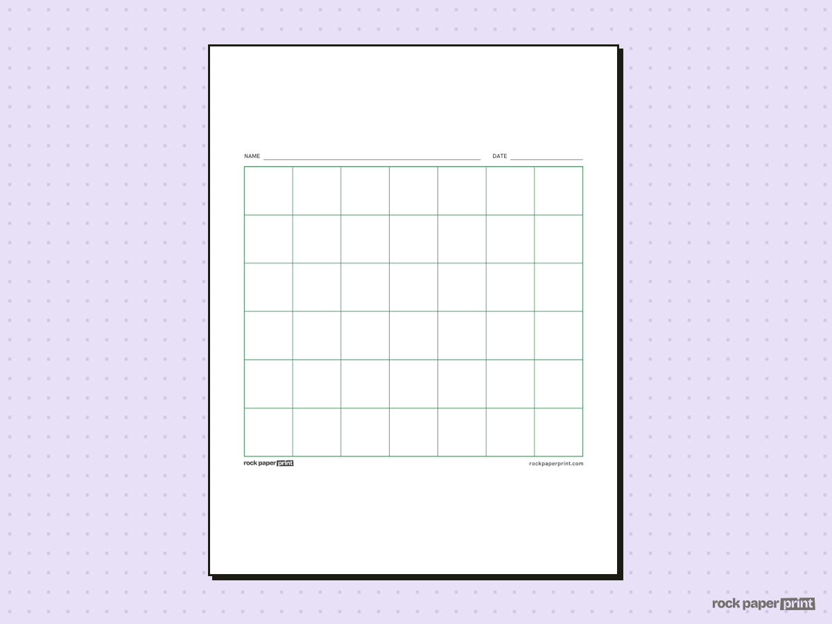 6x7 Grid, green lines, printable PDF preview