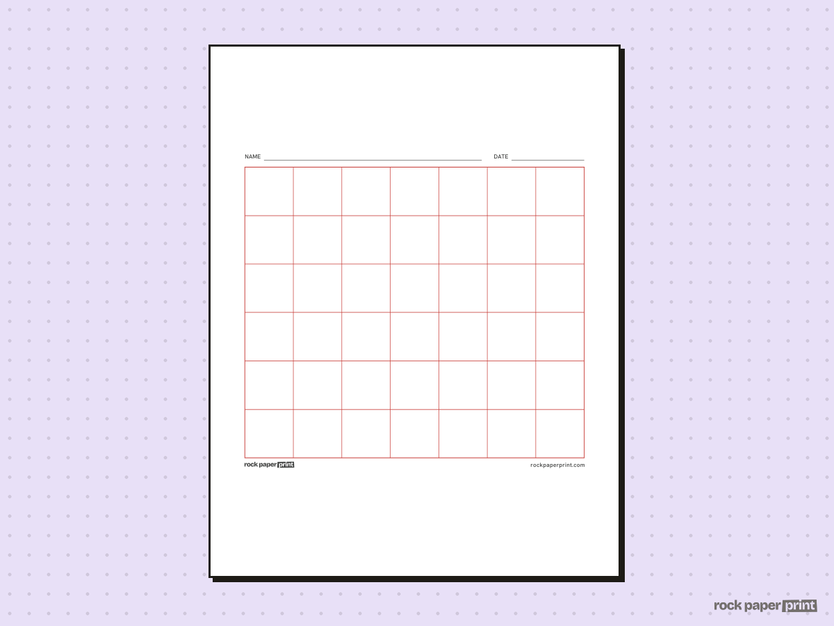 6x7 Grid, red lines, printable PDF preview