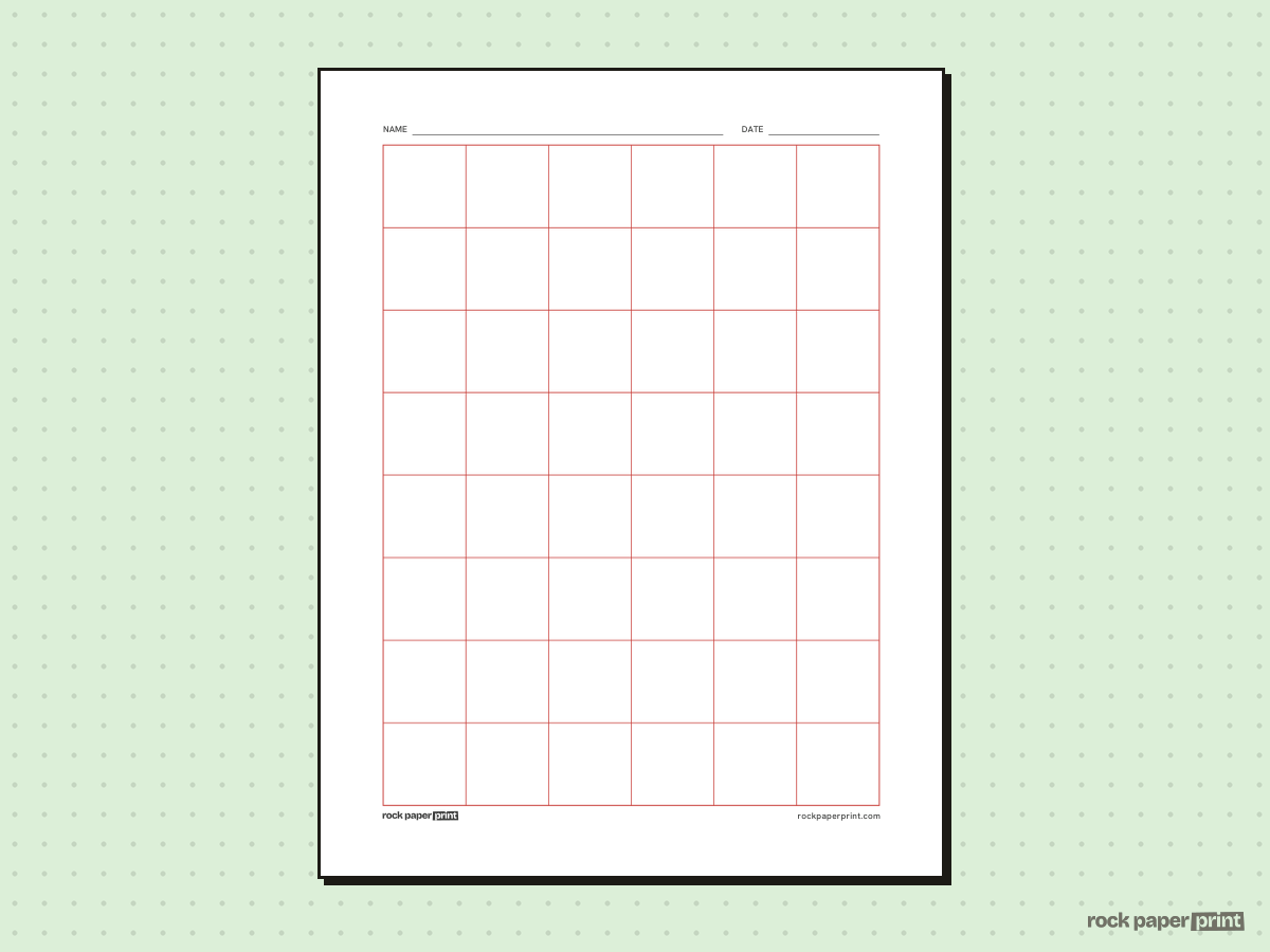 6x8 Grid, red lines, printable PDF preview