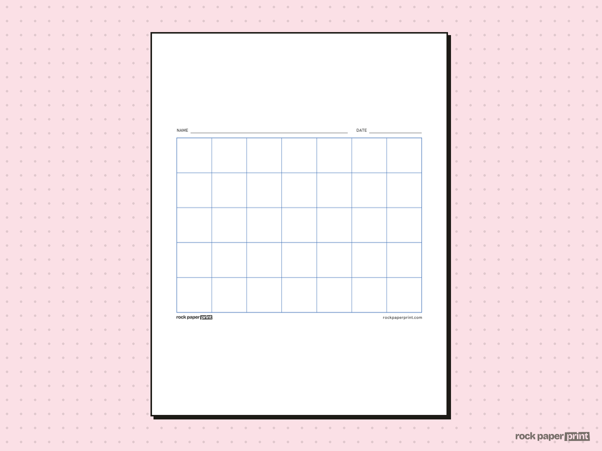 7x5 Grid, blue lines, printable PDF preview