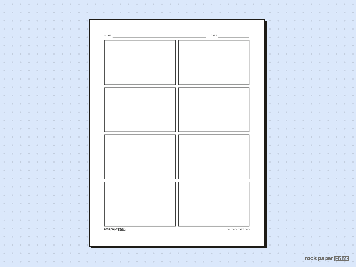 8 Panel Comic Template, black lines, printable PDF preview