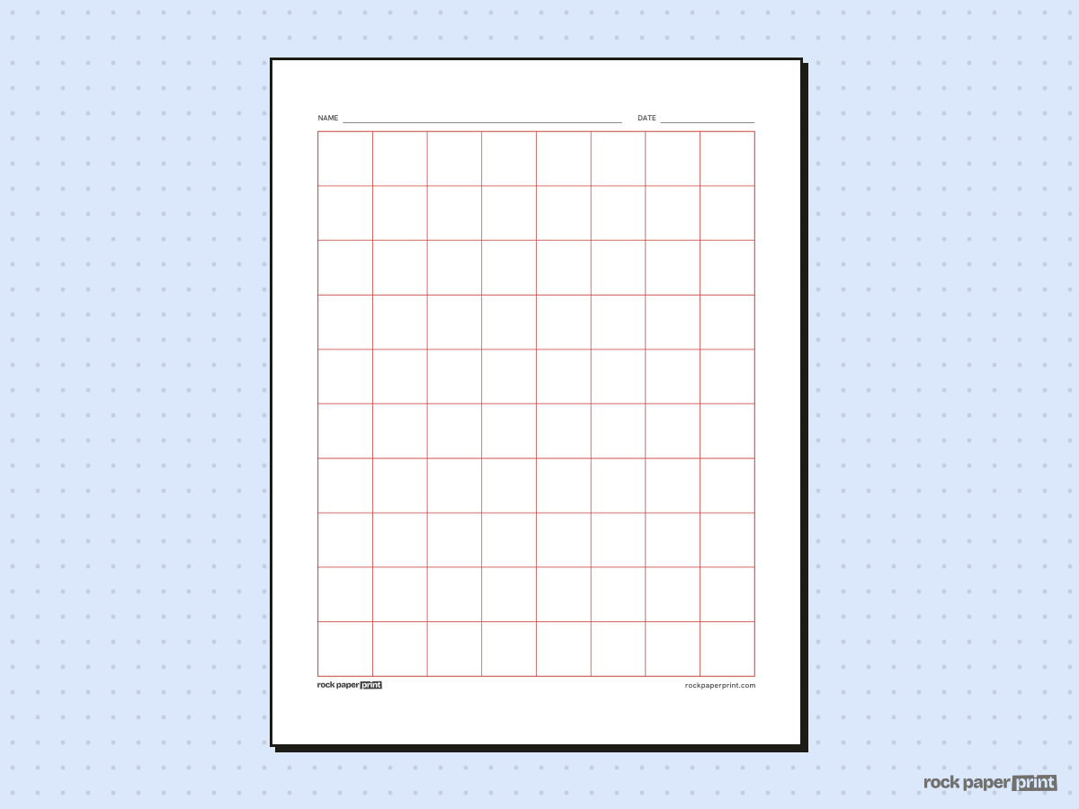 8x10 Grid (10x8), red lines, printable PDF preview