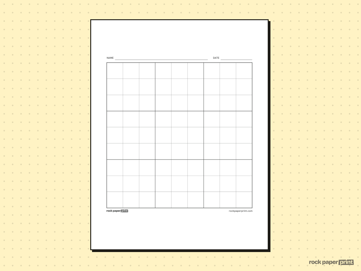 9x9 Grid, black lines, printable PDF preview