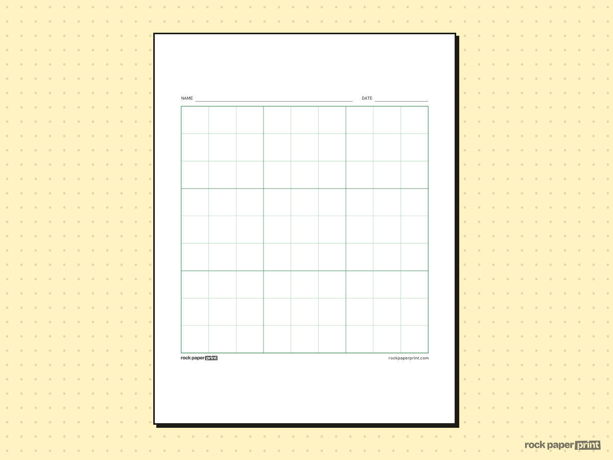 9x9 Grid, green lines, printable PDF preview