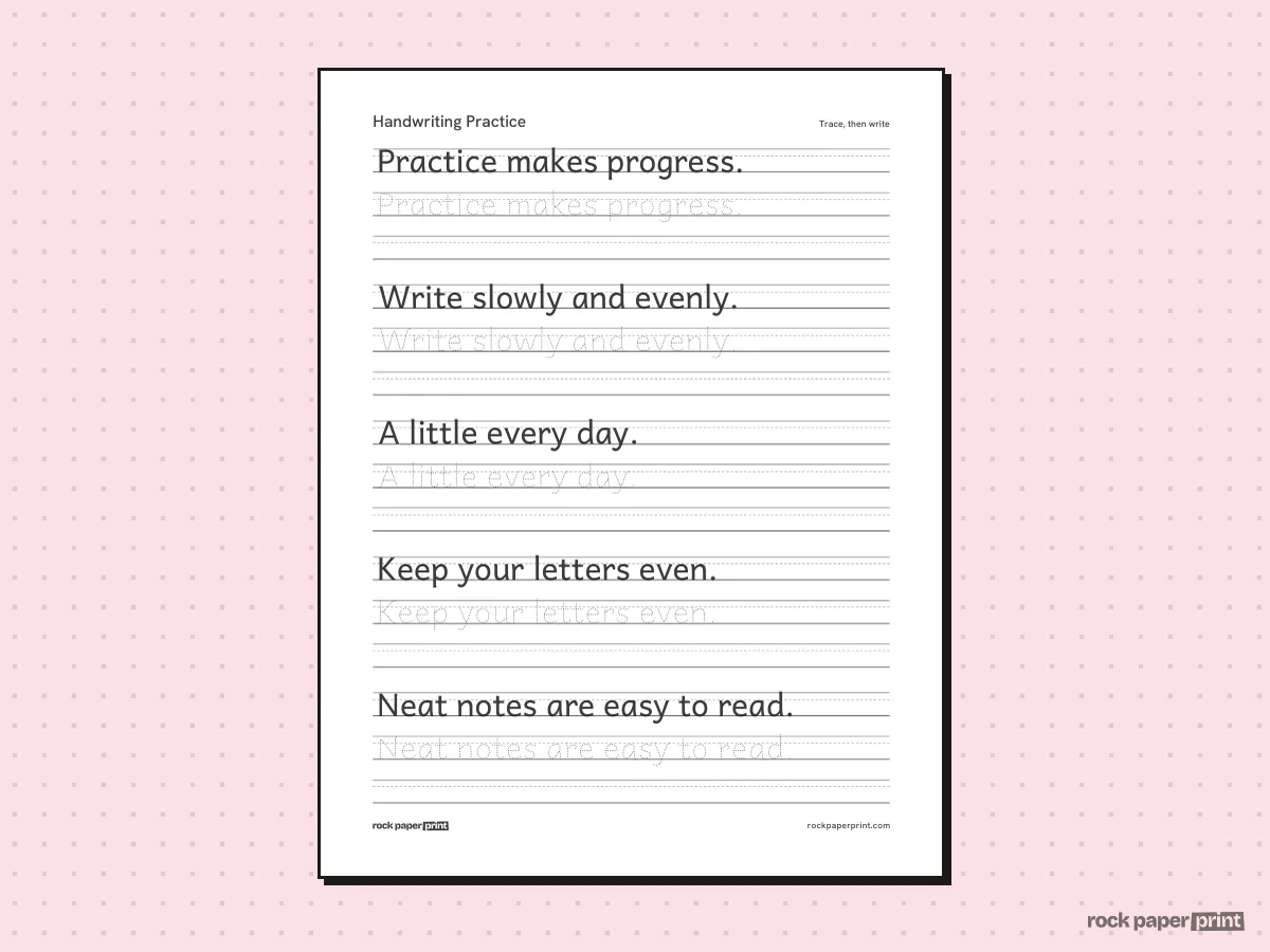 Adult Handwriting Practice Sheets, black lines, printable PDF preview