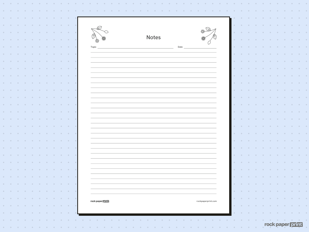 Aesthetic Notes Template, black lines, printable PDF preview