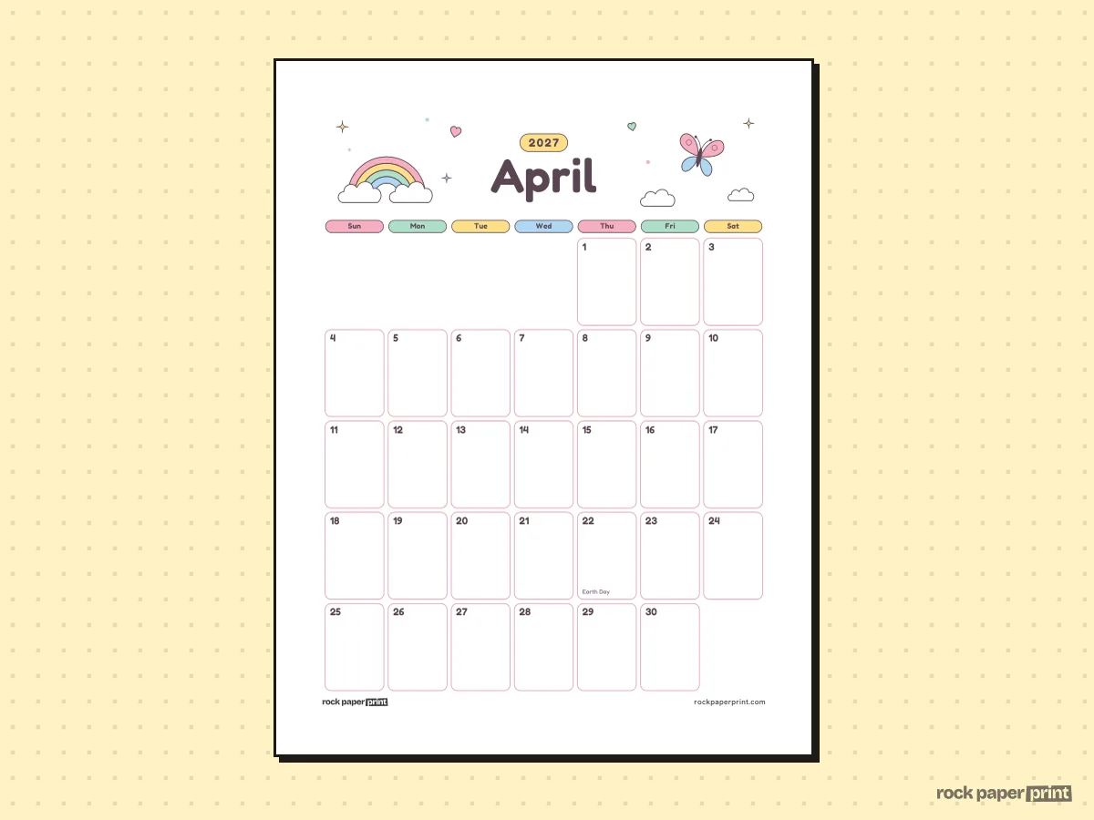 April 2027 Calendar, Cute, printable PDF preview