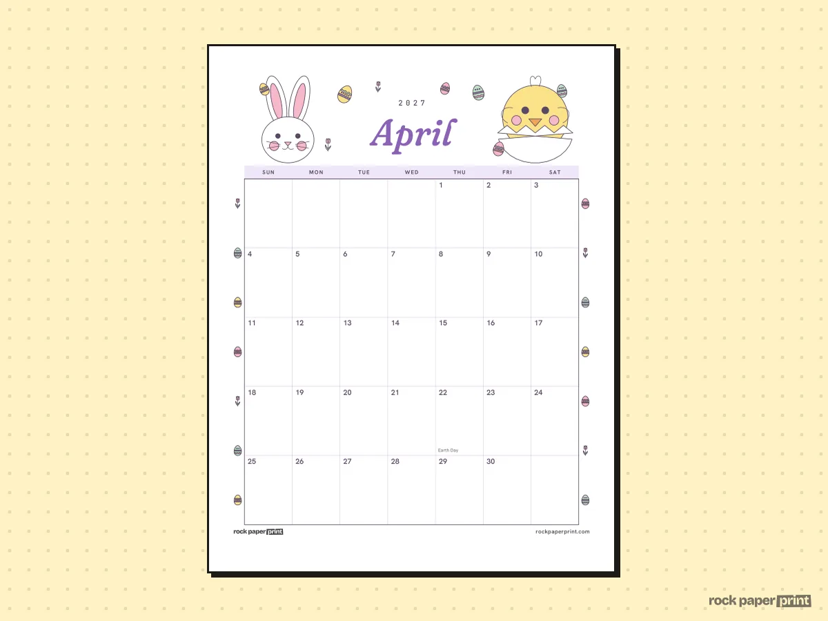 April 2027 Calendar, Easter, printable PDF preview