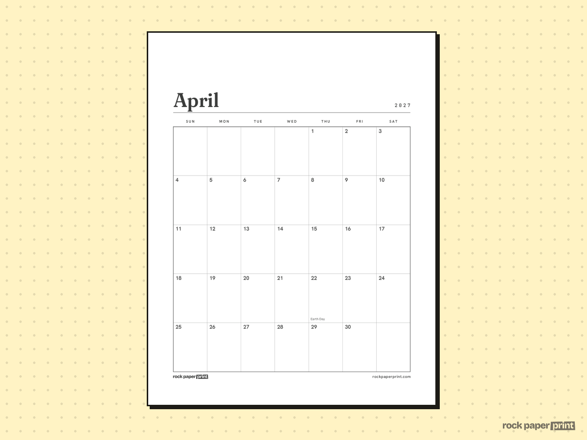 April 2027 Calendar, Plain, printable PDF preview