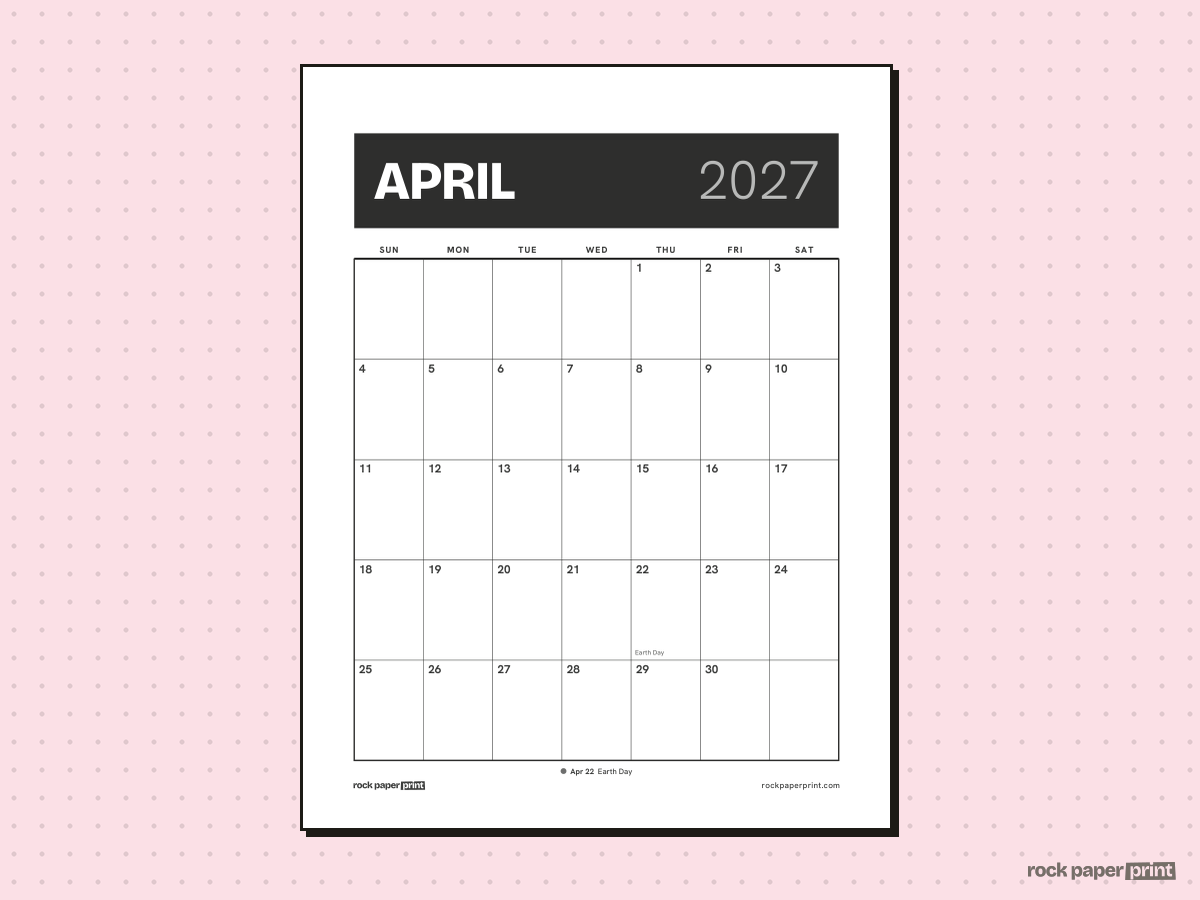 April 2027 Calendar with Holidays, Bold header, printable PDF preview