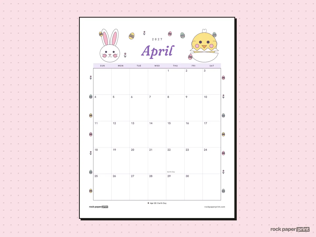 April 2027 Calendar with Holidays, Easter, printable PDF preview