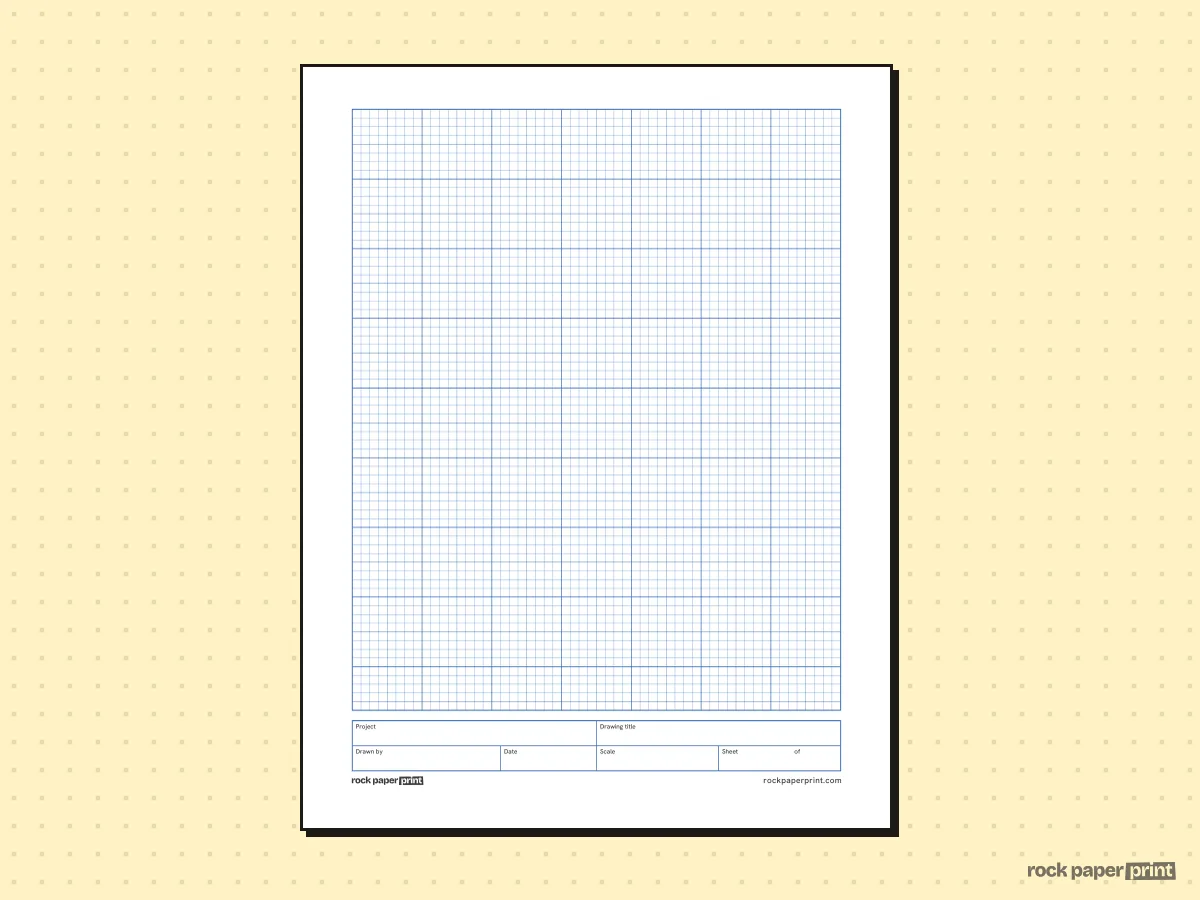 Architectural Drafting Paper with Title Block, blue lines, printable PDF preview