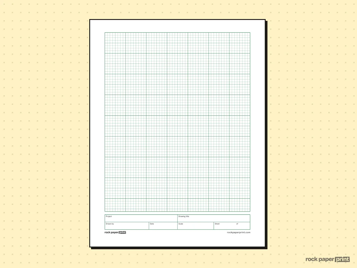 Architectural Drafting Paper with Title Block, green lines, printable PDF preview