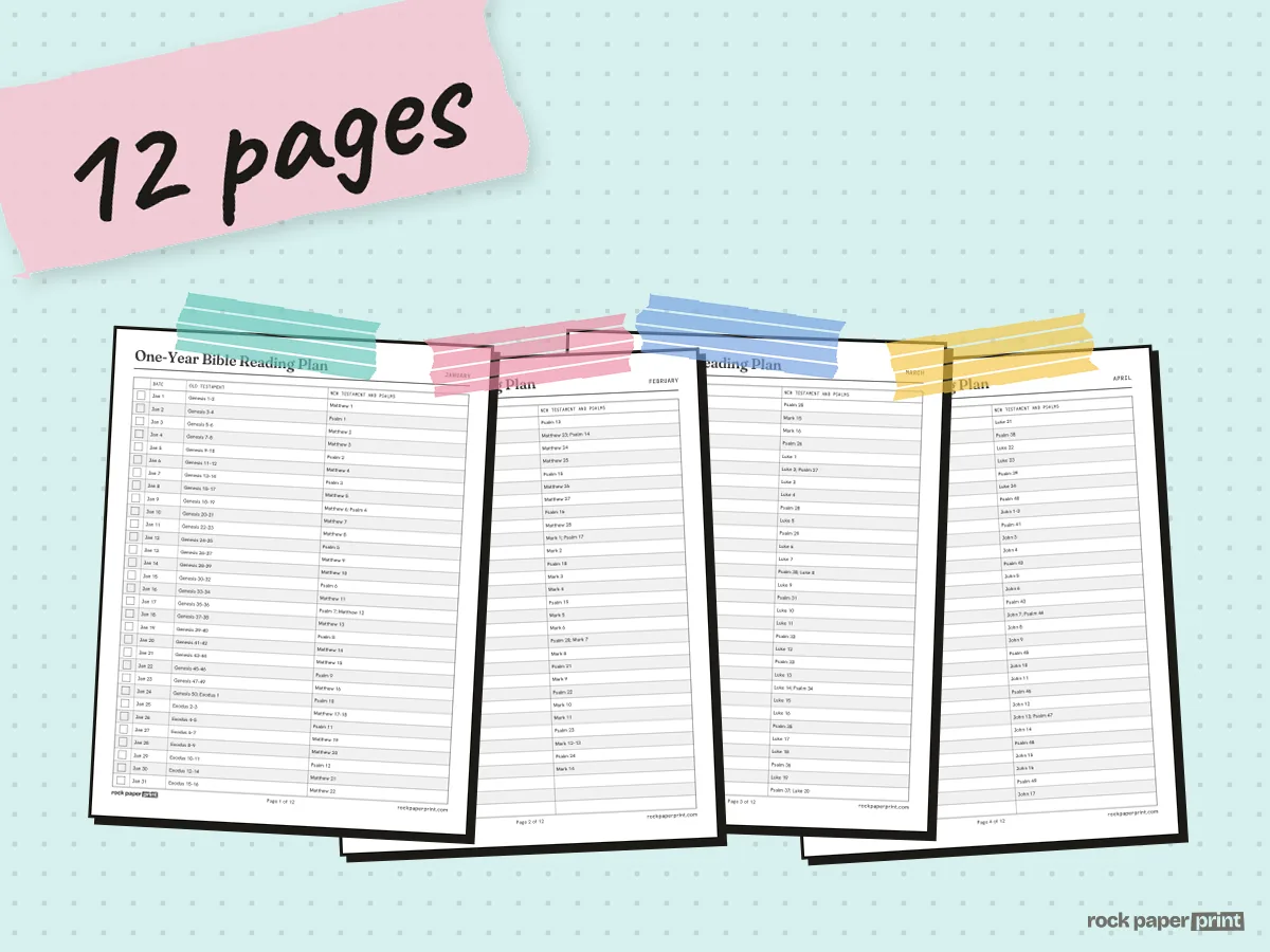 Bible Reading Plan, One Year, printable PDF preview
