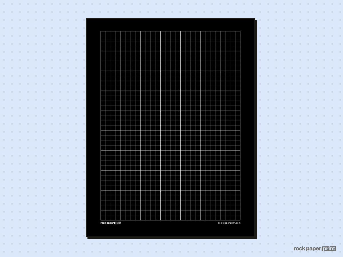 Black Graph Paper, white lines on a black background, printable PDF preview