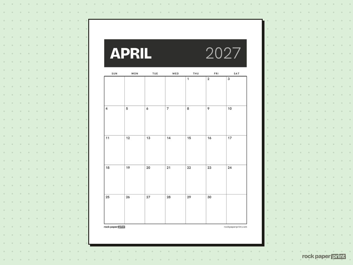 Blank April 2027 Calendar, Bold header, printable PDF preview