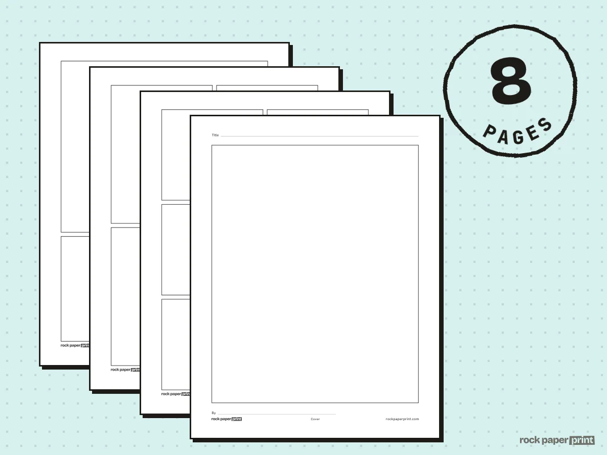 Blank Comic Book, black lines, printable PDF preview