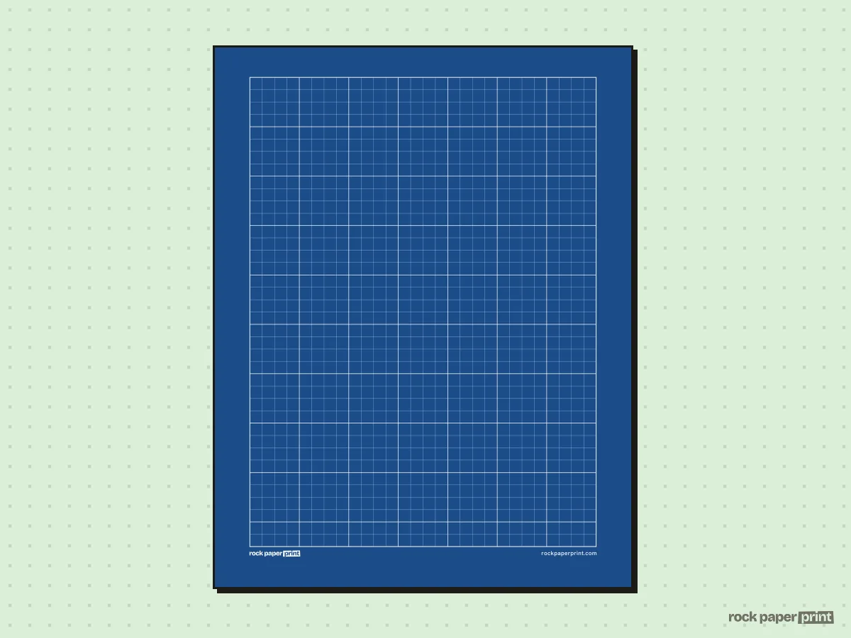 Blueprint Graph Paper, white lines on a blue background, printable PDF preview