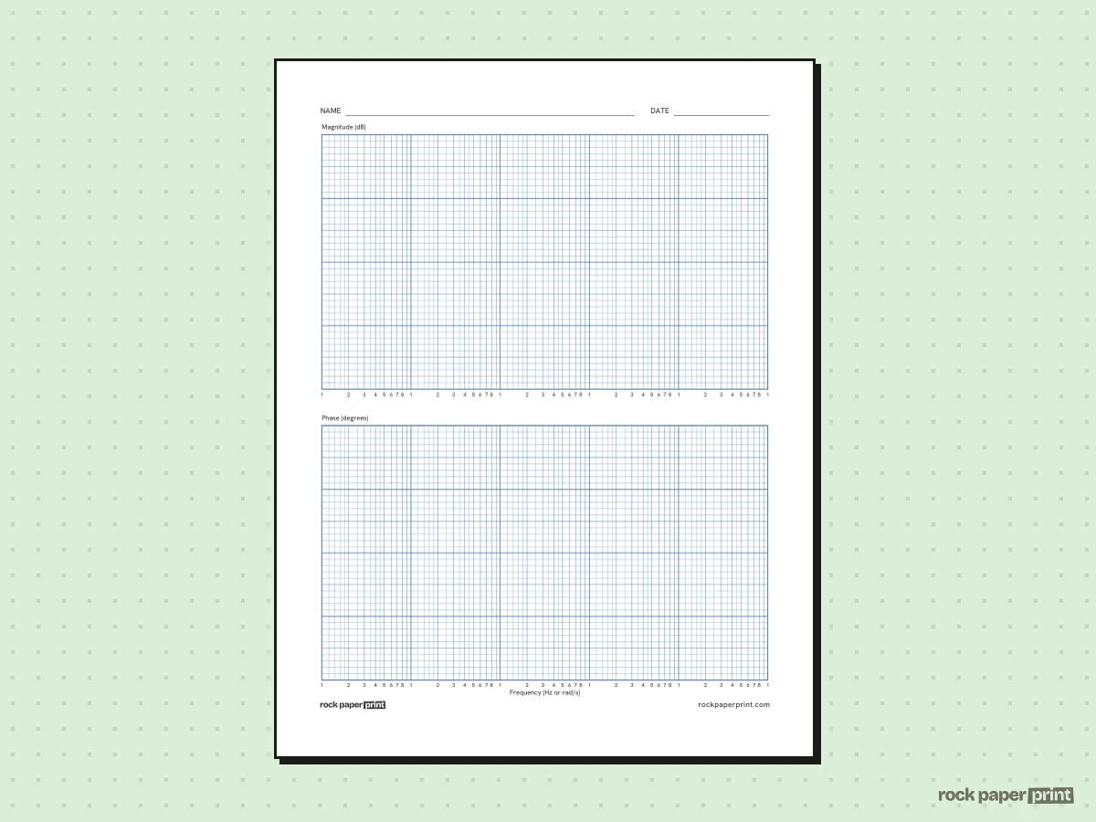 Bode Plot Semi-Log Paper, blue lines, printable PDF preview