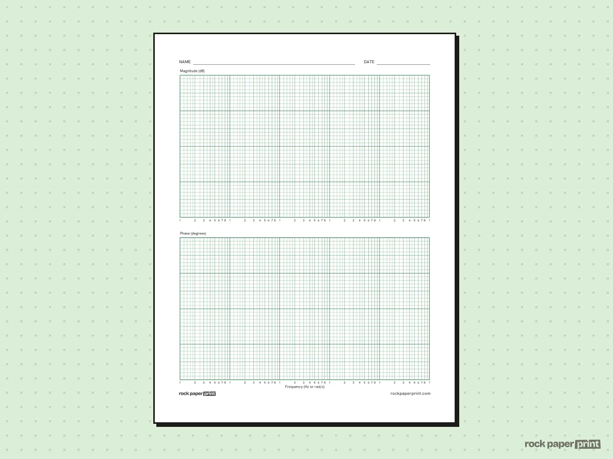 Bode Plot Semi-Log Paper, green lines, printable PDF preview