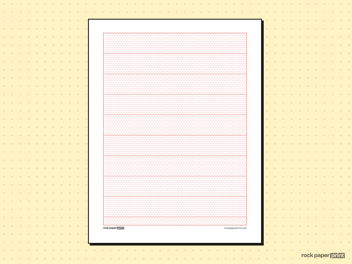 Brick Stitch Graph Paper, red lines, printable PDF preview