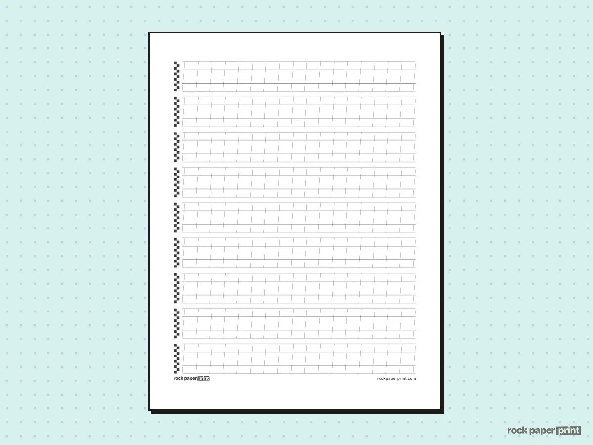 Calligraphy Practice Paper, black lines, printable PDF preview