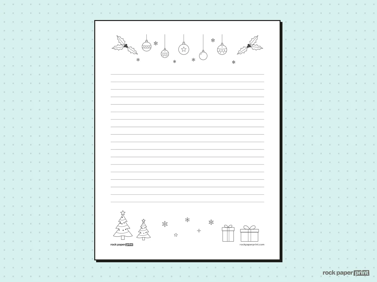 Christmas Writing Paper, black lines, printable PDF preview