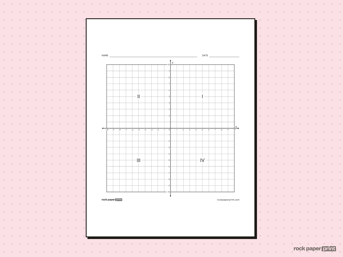 Coordinate Plane with Labeled Quadrants, black lines, printable PDF preview