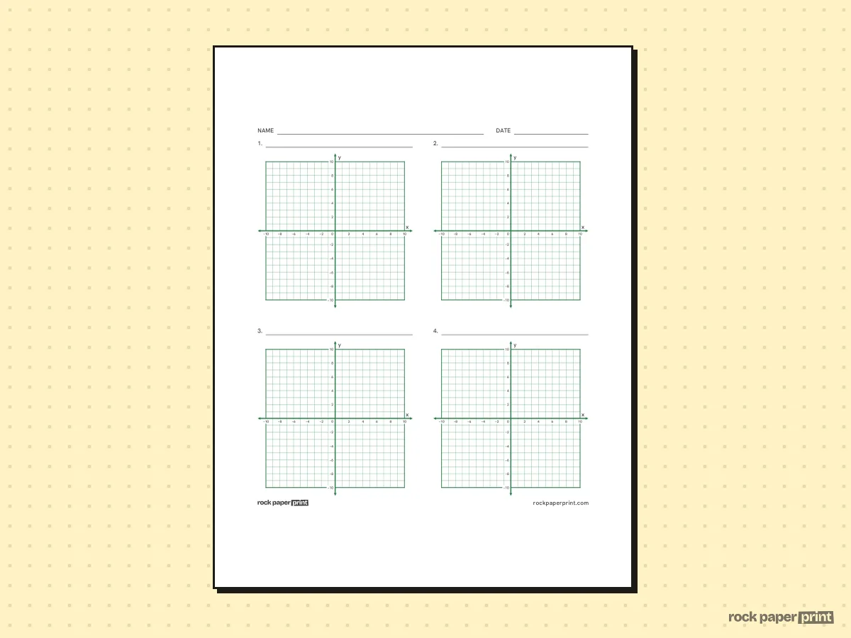 Coordinate Planes for Graphing Equations, green lines, printable PDF preview