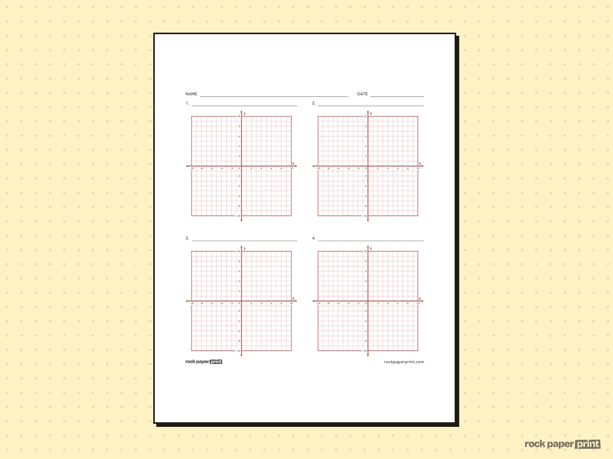 Coordinate Planes for Graphing Equations, red lines, printable PDF preview