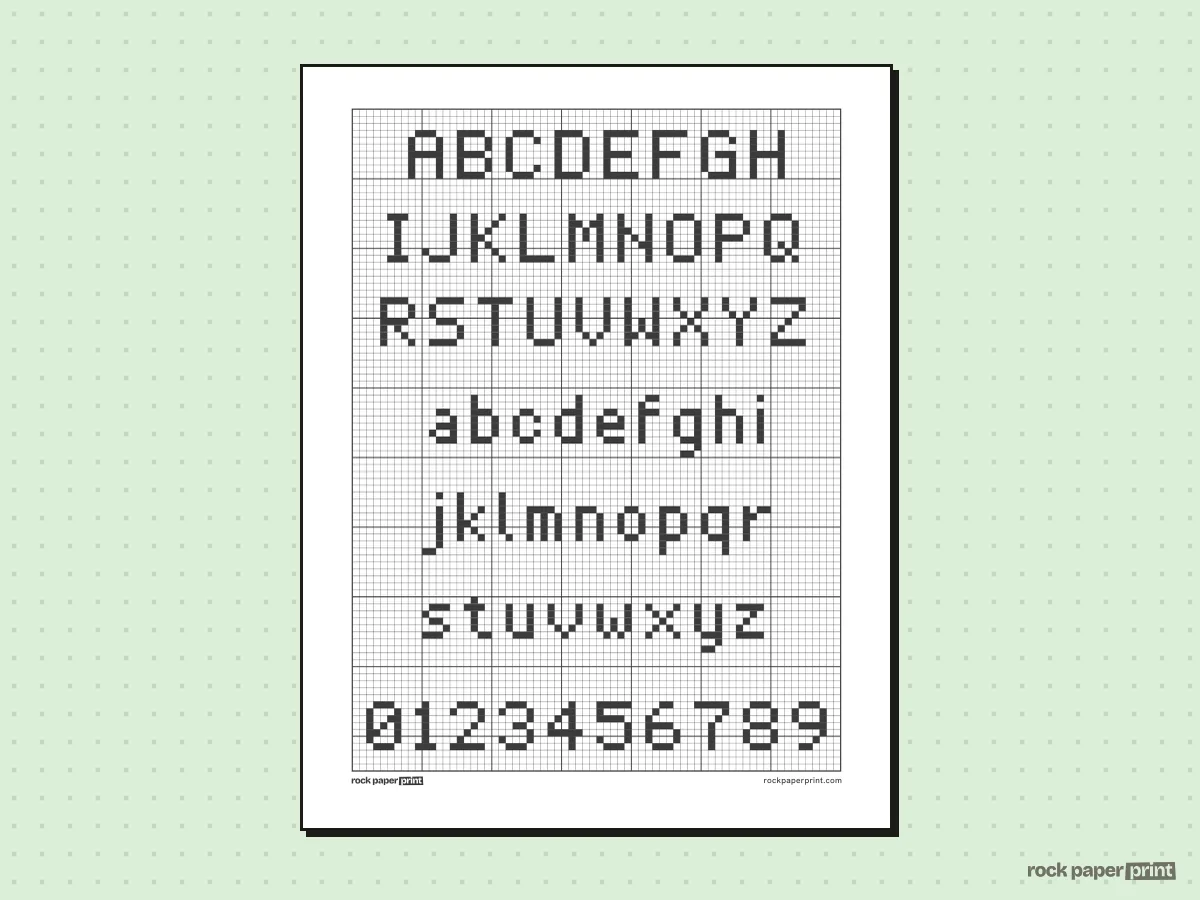 Cross Stitch Alphabet Pattern, black lines, printable PDF preview