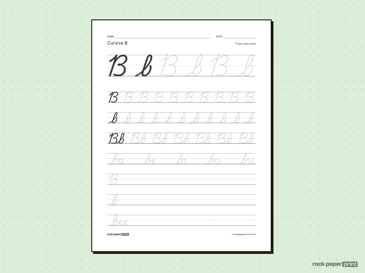 Cursive B, black lines, printable PDF preview