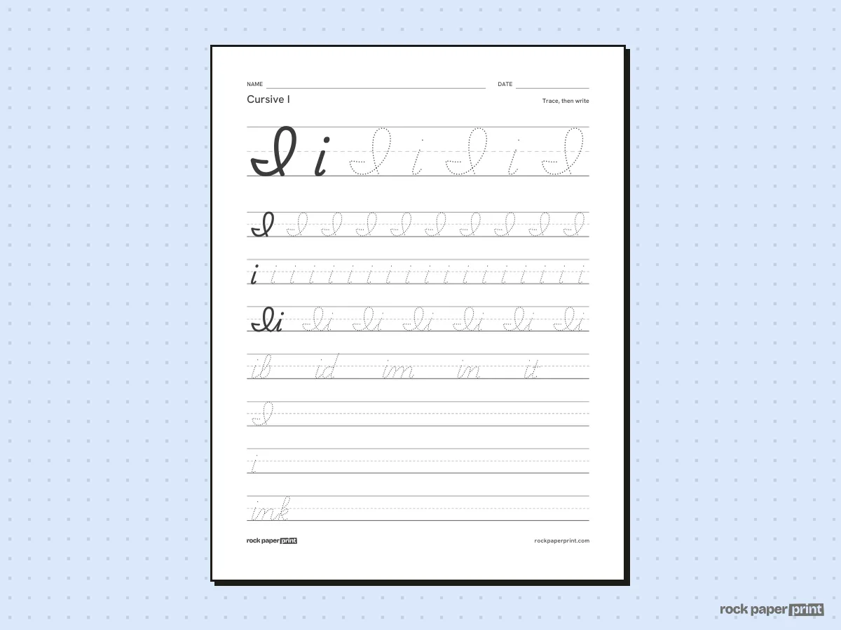 Cursive I, black lines, printable PDF preview
