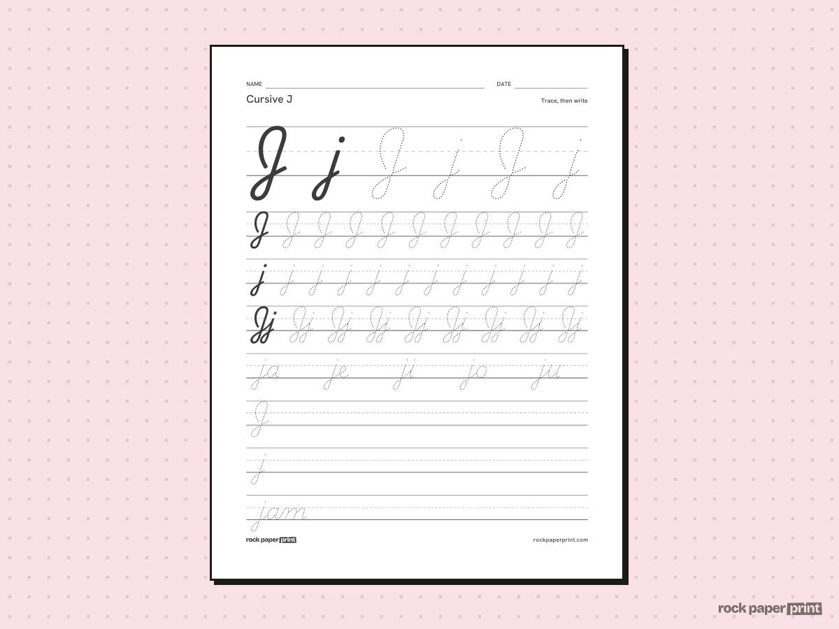 Cursive J, black lines, printable PDF preview