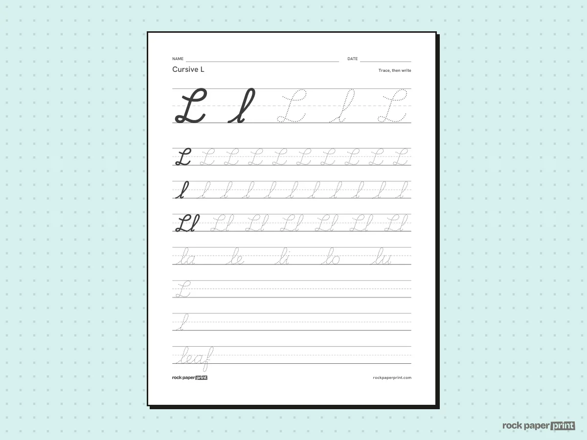 Cursive L, black lines, printable PDF preview