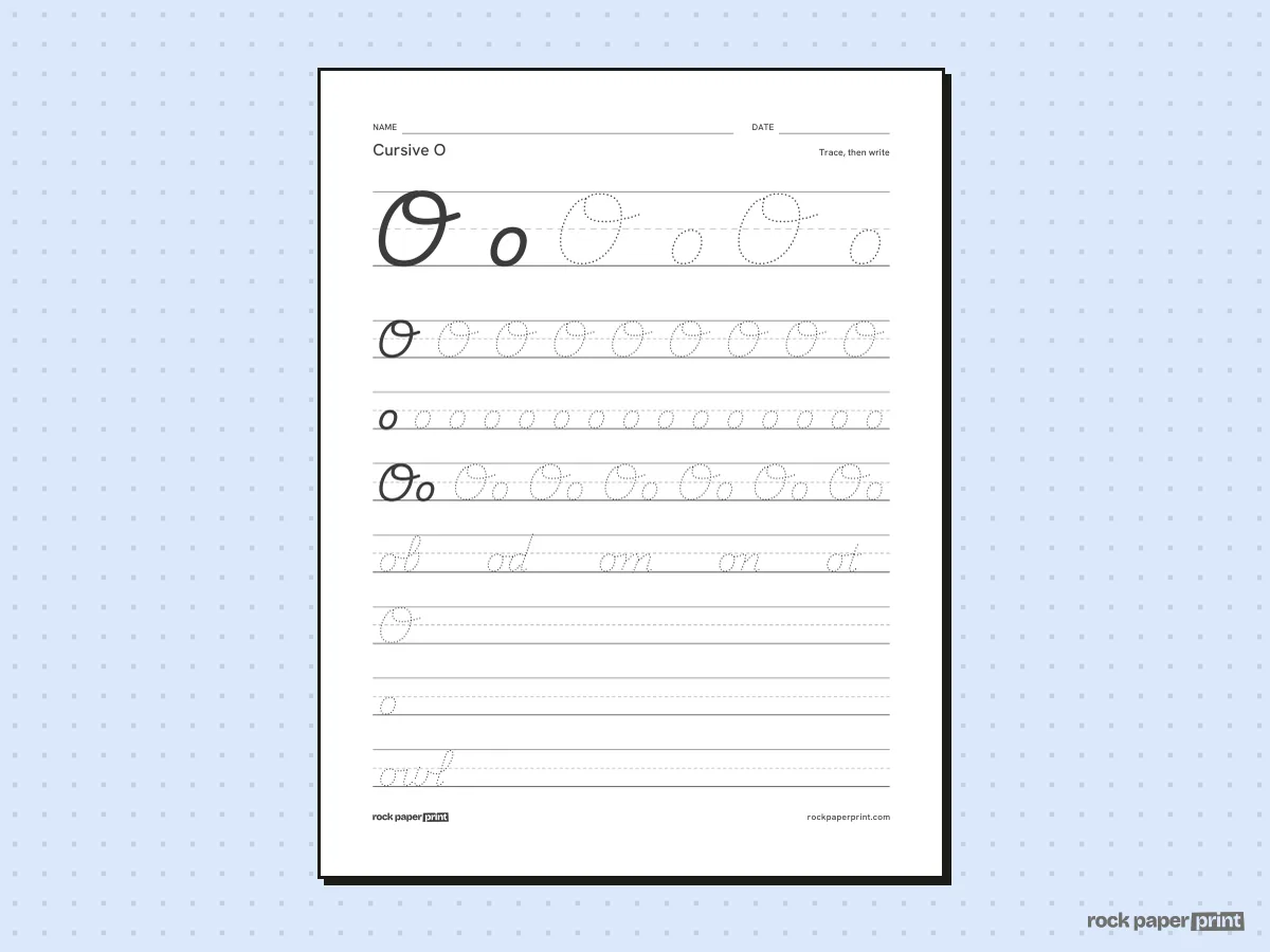 Cursive O, black lines, printable PDF preview
