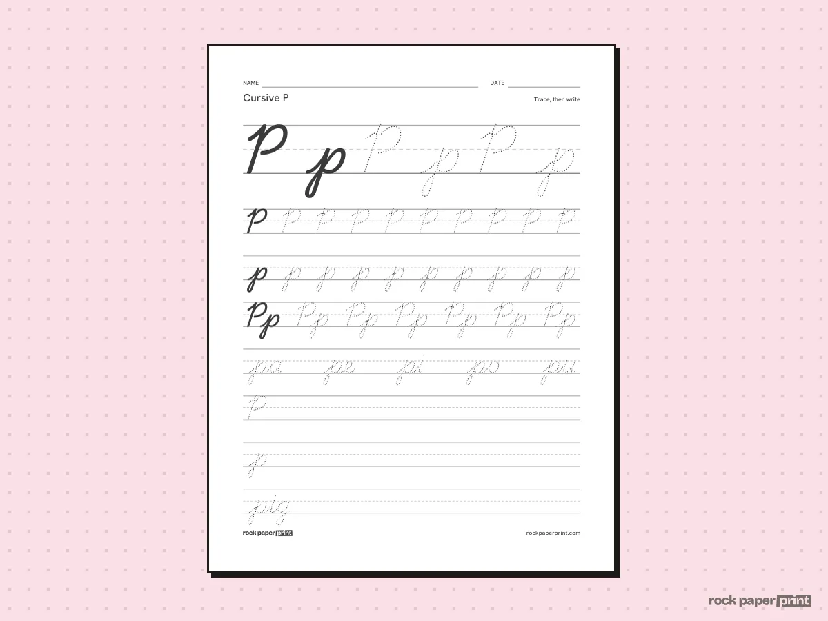 Cursive P, black lines, printable PDF preview