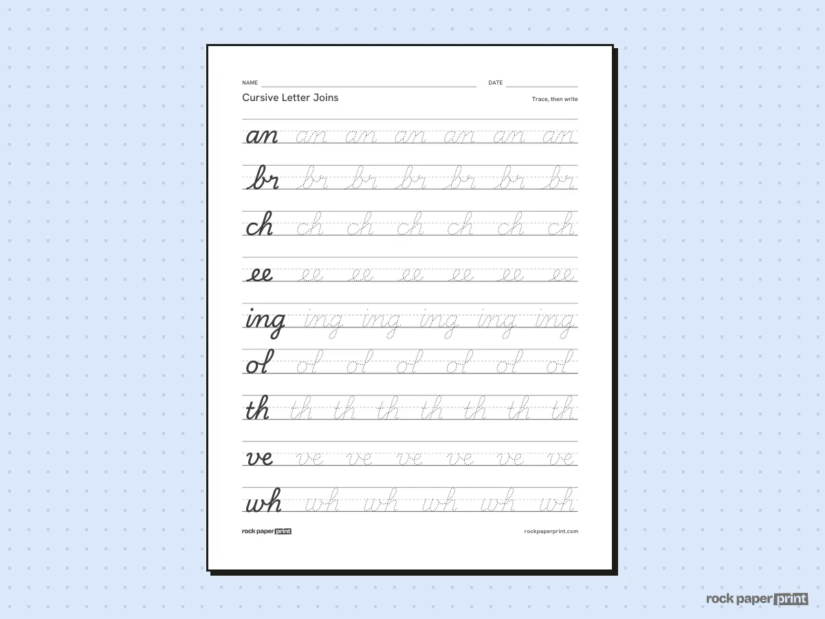 Cursive Practice Sheets, black lines, printable PDF preview