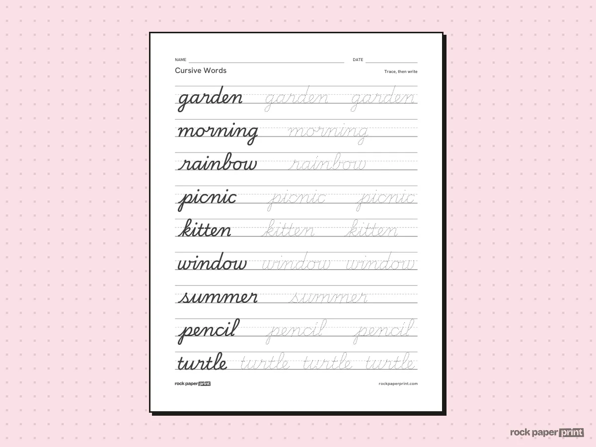 Cursive Sentences Worksheets, black lines, printable PDF preview