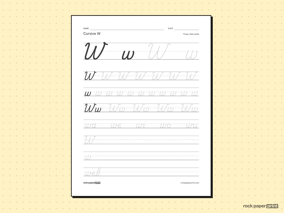 Cursive W, black lines, printable PDF preview