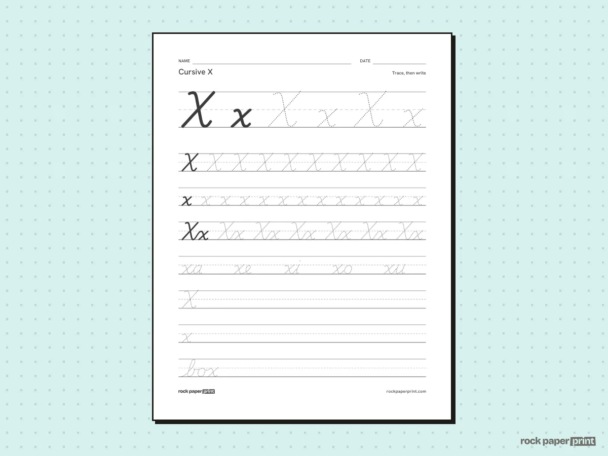 Cursive X, black lines, printable PDF preview