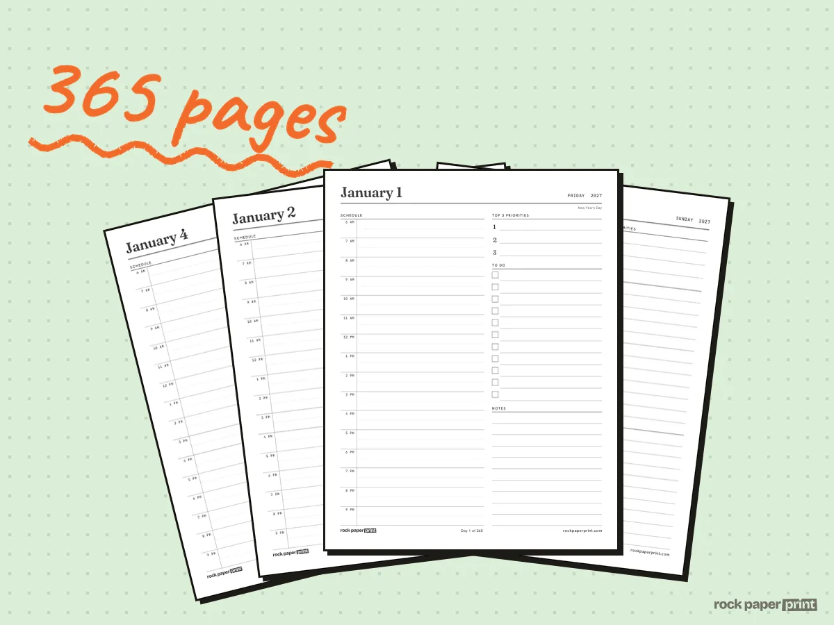 Daily Planner, 2027 Dated, printable PDF preview