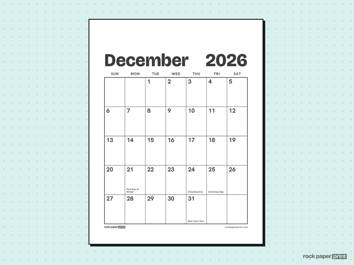 December 2026 Calendar, Large print, printable PDF preview