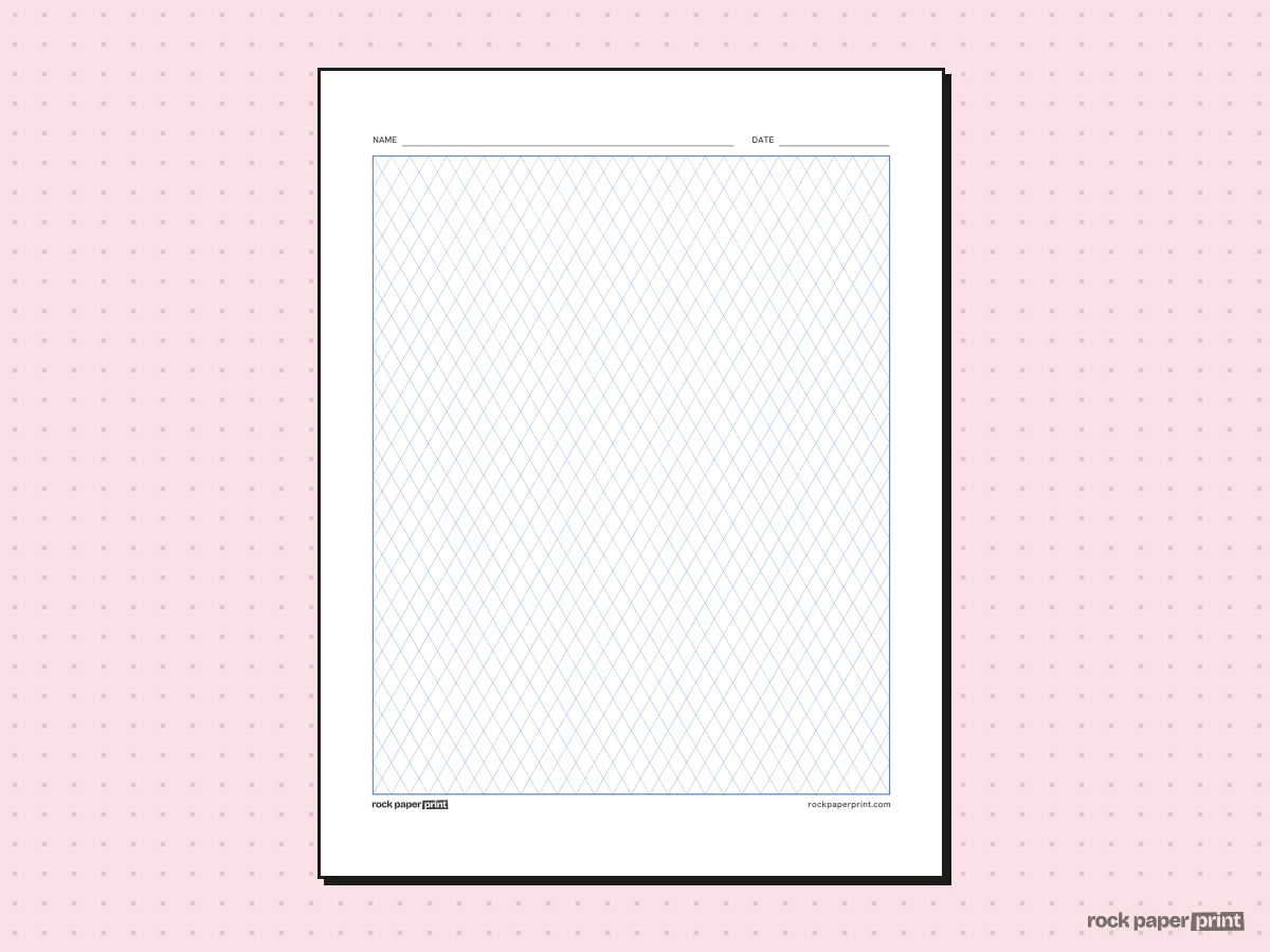 Diamond Graph Paper, blue lines, printable PDF preview