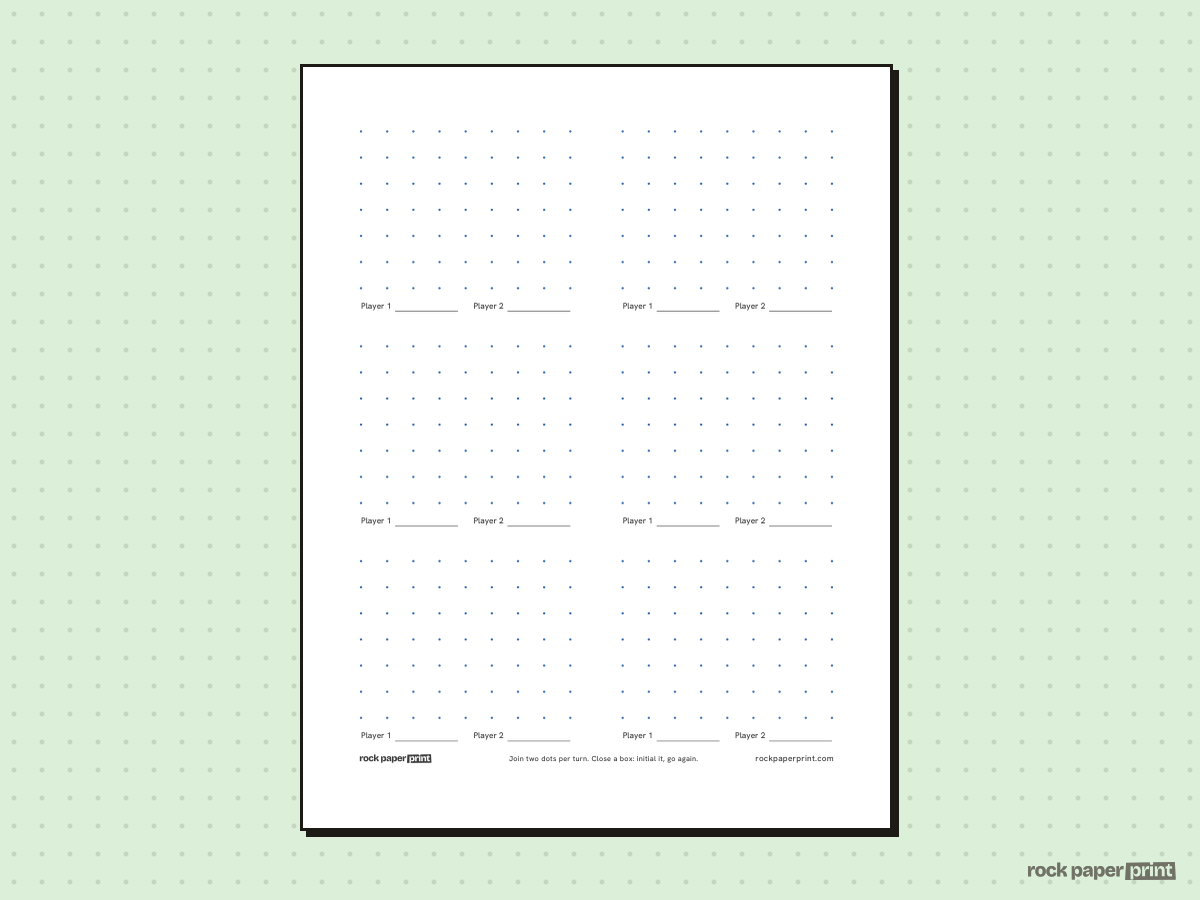 Dots and Boxes Game Sheet, blue lines, printable PDF preview