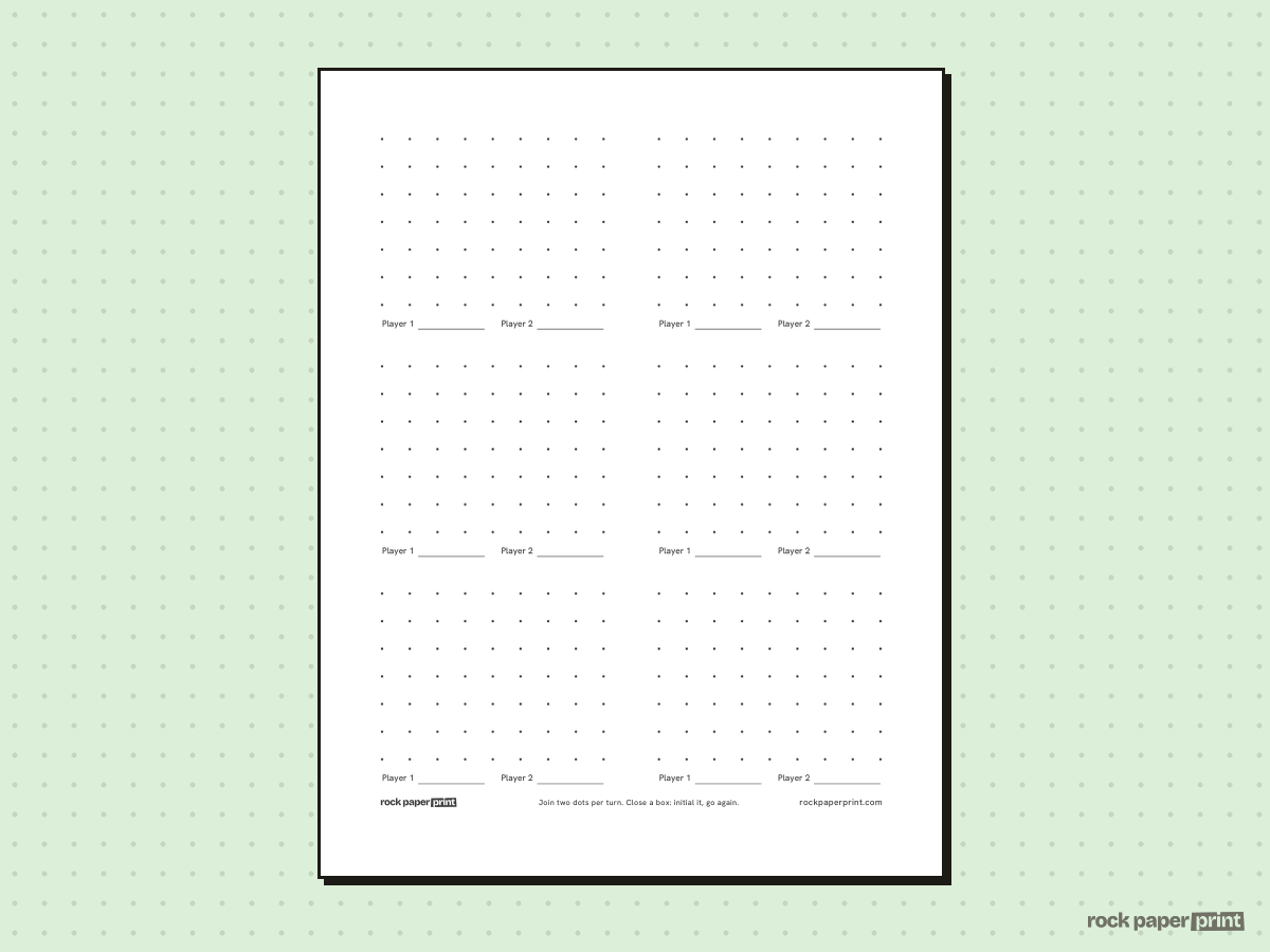Dots and Boxes Game Sheet, black lines, printable PDF preview