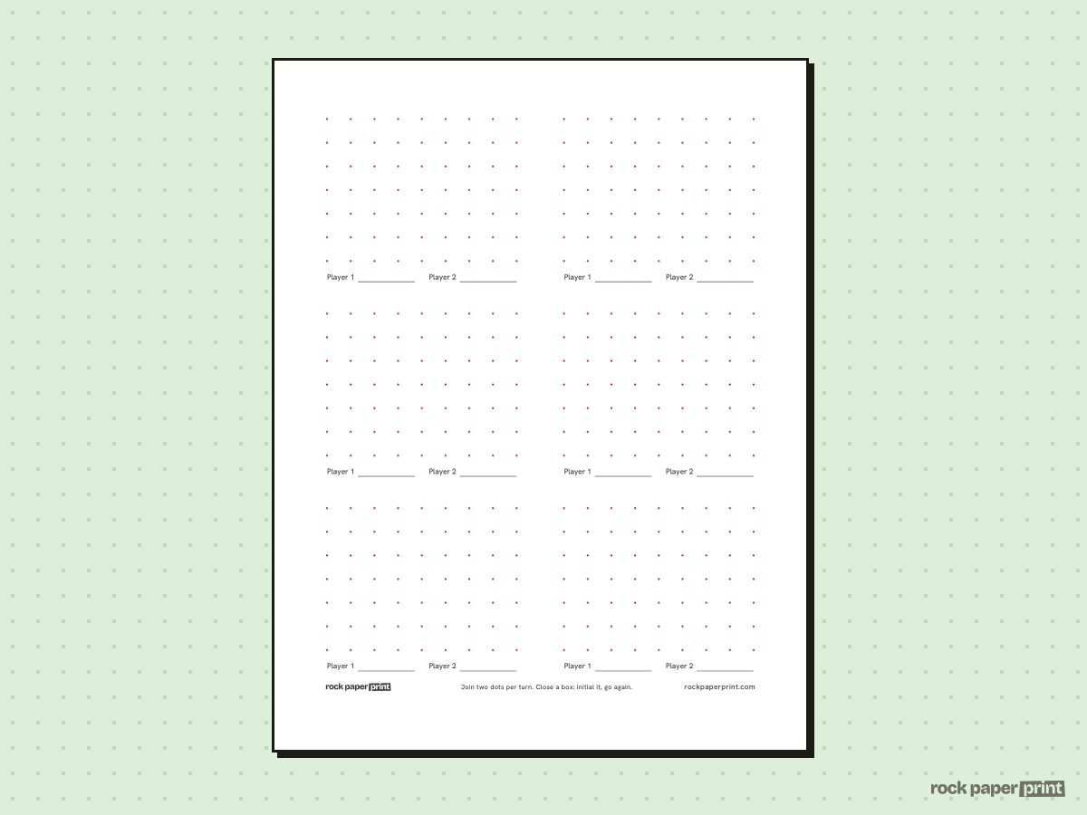Dots and Boxes Game Sheet, red lines, printable PDF preview