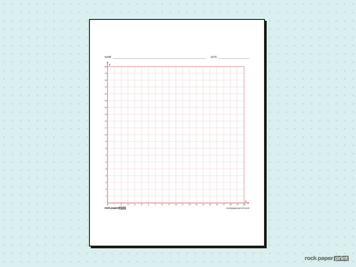 Quadrant 1 Coordinate Plane, red lines, printable PDF preview